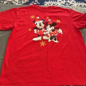 Walt Disney‎ MICKEY MOUSE MINNIE SANTA HAT CHRISTMAS T-Shirt XL